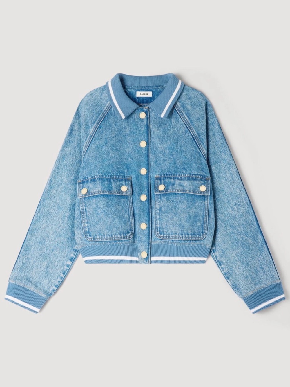 Sandro Light Blue Denim Bomber Jacket - Picture 1 of 4